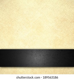 abstract off white or beige background with black leathery ribbon on bottom border and vintage grunge background texture, distressed rough smeary paint on wall, light yellow or gold web background