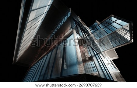 Abstract office building wireframe render 3d on a black wallpaper background