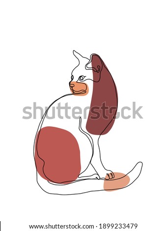 Abstract one line continuous cat. Contemporary drawing in modern cubism style. Protrait of a cat isolated on white background.