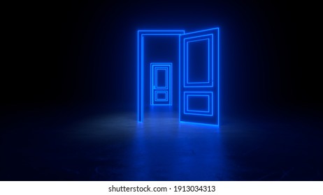 Abstract Open Door Universe Cyberpunk Neon Stock Illustration 1913023537