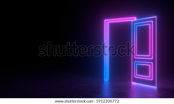 Abstract Open Door Universe Cyberpunk Neon Stock Illustration ...