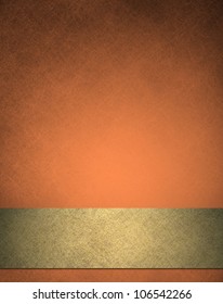 Abstract Orange Background, Gold Ribbon Of Fancy Luxurious Vintage Grunge Background Texture, Elegant Autumn Colors For Fall Or Thanksgiving Or Halloween