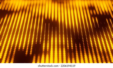 Abstract Orange Lights Bokeh Equalizer Bar Effect.Technology Particles Surface Grid.,3D Model And Illustration.