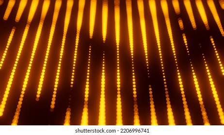 Abstract Orange Lights Bokeh Equalizer Bar Effect.Technology Particles Surface Grid.,3D Model And Illustration.