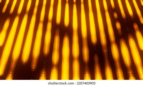 Abstract Orange Lights Bokeh Equalizer Bar Effect.Technology Particles Surface Grid.,3D Model And Illustration.