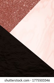 Abstract Orange Pink, Black And White Color Block Background With Glitter, Marble And Textured Shapes. Illustration Is Blank With Space For Text, Great For Posters, Banners, Flyers And Promotions.