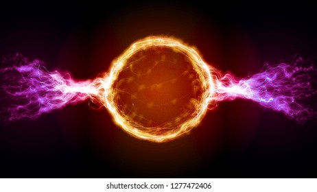 Abstract Orange And Pink Futuristic Sci-fi Plasma Circular Form. 3D Illustration Of Shining Energy Force Field Light Strokes Waving On A Ring Motion Path For Logo Or Text. 4K Ultra HD