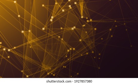 Abstract Orange Polygon Tech Network With Connect Technology Background. Abstract Dots And Lines Texture Background. 3d Rendering.