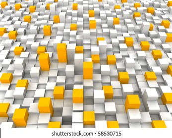 Abstract orange and white blocks background. 3d rendered illustration.
