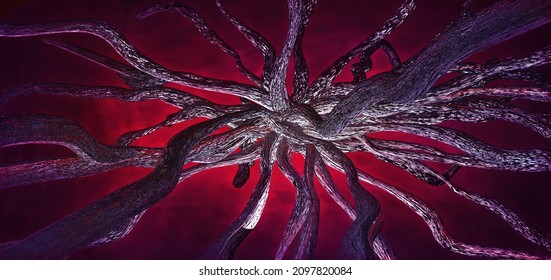 Abstract, organic creature concept with tentacles. A 3D rendering science background