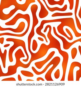 Abstract organic pattern of large amoeboid shapes and flowing corridors: bold white negative-space pathways weave across a wide landscape canvas,