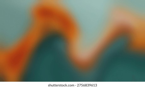 An abstract, out-of-focus image displaying a smooth, organic blend of colors, primarily featuring deep teal, muted blue-green, and warm, vibrant orange hues that create a soft, wave-like gradient pattern.