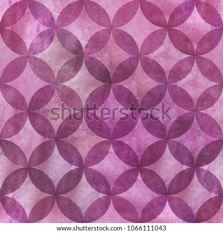 Abstract overlapping circles seamless pattern. Watercolor hand drawn magenta pink textured background. Watercolour geometrical sphere shaped elements. Print for textile, wallpaper, wrapping