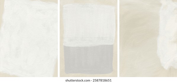 Abstract paint texture background set. Modern textured painting on canvas. Artistic hand painted templates in light neutral colors. Contemporary minimal artwork with brush strokes