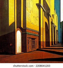 Abstract Painting Of Cairo Downtown Streets By Giorgio De Chirico Style