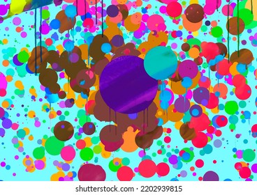 Abstract Painting. Colorful Different Sizes Circles. Dots Painting. Cover For Children Creativity. Template For Painting Workshop. Optical Color Mixing With Smudges