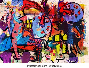 Abstract Painting, Digital Collage, Mixed Media, Colorful Background