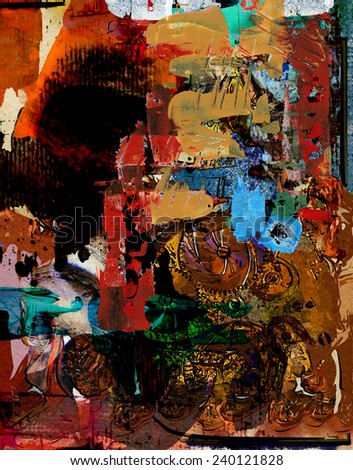 abstract painting, digital collage, mixed media, colorful background