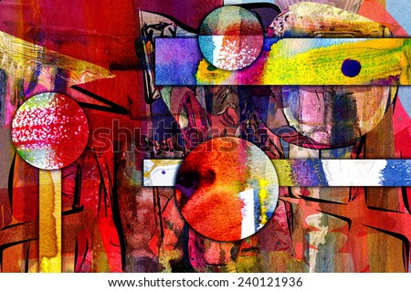 abstract painting, digital collage, mixed media, colorful background