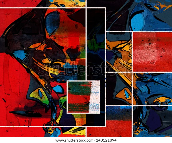 abstrakte Malerei, digitale Collage, gemischte Medien, Stockillustration  240121894