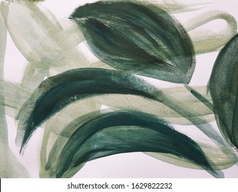 Abstract Painting Green Leaves. Modern Art Background.