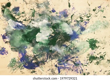 Abstract Painting On Tarp In Green And Blue