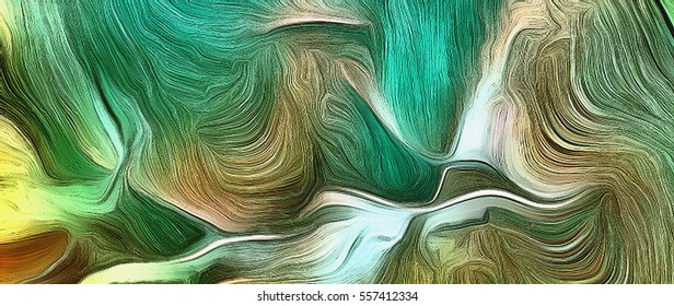 Abstract painting in vivid tints of green.
