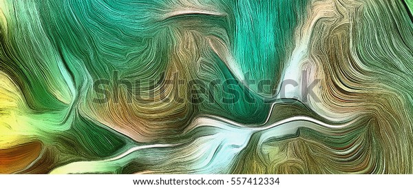 Abstract wall painting in vivid tints of green.