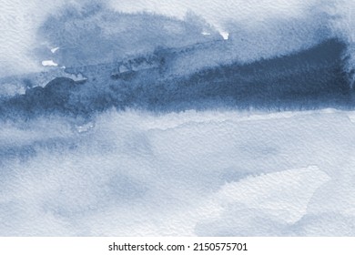 Abstract painting. Watercolor texture in cyanotype monochrome blue . Modern art landscape. Painted background, concept of sky, snow, ice
