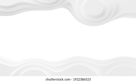 Abstract Paper Cut Terrain Or Landscape Topography Layers Background With Grey To White Gradient With Copy Space, 3D Illustration