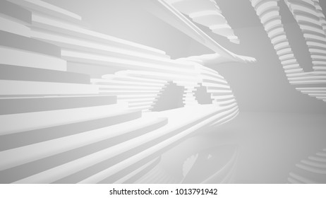 Abstract parametric white interior with neon lighting. 3D illustration and rendering.