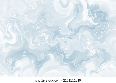 Abstract Pastel Blue Background, Marbled Texture Pattern Design In Light Blue And White Colors Of Swirled Paint Or Ink