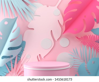 abstract pastel color geometric shape background, modern minimalist mockup for podium display or showcase, 3d rendering