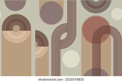  Abstract pattern with circles, lines, and earthy tones, creating a retro vibe