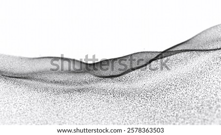 Abstract pattern of dark dots forming wavy lines on light textured background, minimalist modern art, dynamic movement illusion, volumetric contrast, subtle lighting effect, flowing fabric-like surfac