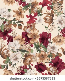 abstract pattern design made of textured floral pieces