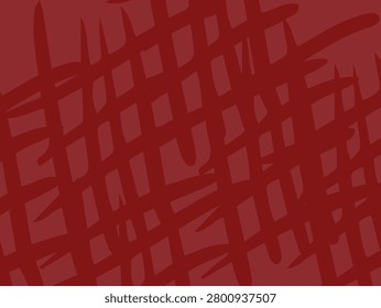 Abstract pattern featuring overlapping, curved and straight, dark red brush strokes forming a loose grid on a lighter red background. Design has a dynamic and irregular style, with varying thickness and spacing. The composition creates an impression of motion and depth, resembling a modern art piece or fabric texture. The simplicity and monochromatic palette contribute to its bold and striking appearance.
