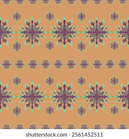 Abstract pattern, Floral Motif, Seamless Design, Pastel Orange Background, Vibrant Colors, Breen and Purple Details, Symmetrical Art, Nature-Inspired Design, Digital Art, Wallpaper Pattern, Textile Pr - Powered by Shutterstock