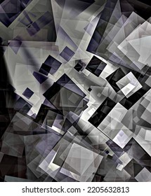 An Abstract Pattern Of Random Squares In Black And White With Light And Shade And Purple Tint