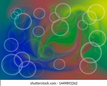 Abstract pattern of various circles, balls and circles on a colored background.