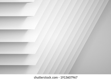 Abstract pattern, white geometric installation with soft shadows on gray background. 3d rendering illustration 