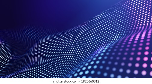 Abstract Pentagon Grid Pattern With Purple And Violet Light Wave Technology Background. Futuristic And Ai Tech Concept. 3d Rendering.