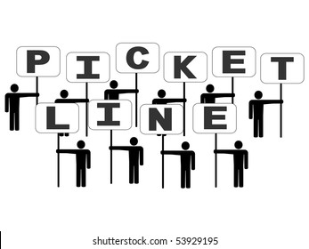 Abstract People On Picket Line With Signs Illustration JPEG