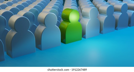 Abstract of a person with other people around him. Social connection, leadership, teamwork, cooperation, communication concept. 3D Illustration