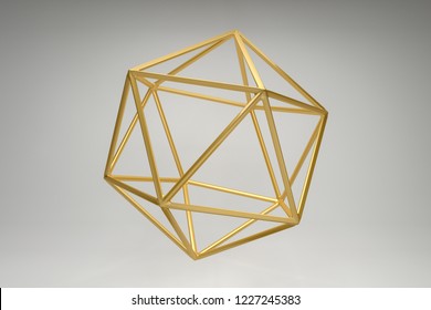Abstract photorealistic 3d rendering of a icosahedron. Modern background with geometric shape of the Platonic solids. Minimalist design for poster, cover, branding, banner, placard.