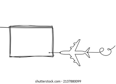 Abstract Picture Frame With Plane As Continuous Lines Drawing On White Background