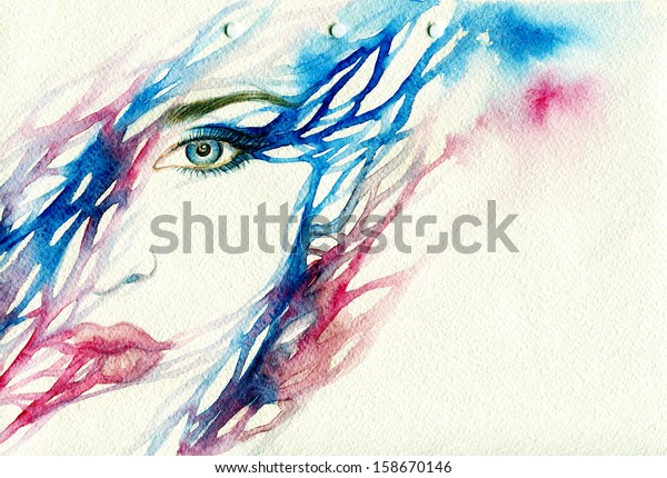 抽象的な絵 女性の顔 水彩イラスト のイラスト素材