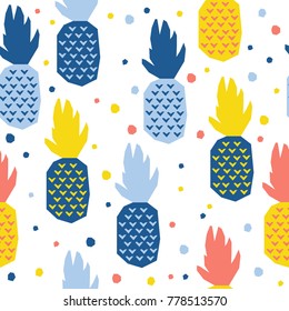 Abstract Pinapple Seamless Pattern Background. Childish Handmade Craft For Design Card, Cafe Menu, Wallpaper, Summer Gift Album, Scrapbook, Holiday Wrapping Paper, Baby Nappy, Bag Print, T Shirt Etc.