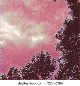 Abstract Pink Clouds With Trees In Foreground 