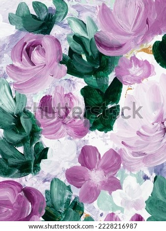 Abstract pink flowers, original hand drawn, impressionism style, color texture, brush strokes of paint,  art background.  Modern art. Contemporary art.